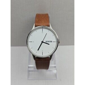 Tinker First Edition Day Date Watch Silver Tone 38mm New Battery Brown Leather